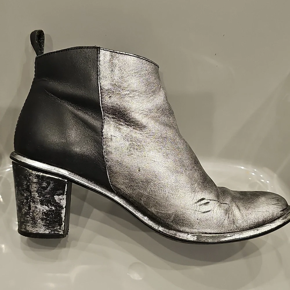 Miista Metallic Silver & Black Leather Ankle Boots